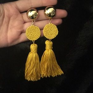 Yellow and gold beaded tassel earrings